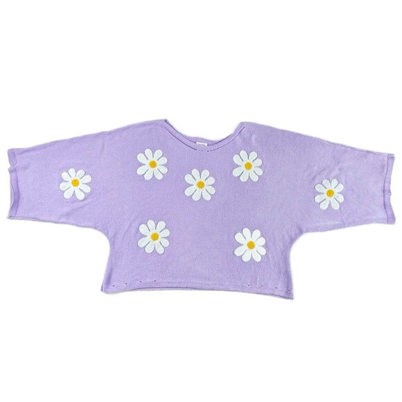 Bibi Daisy Days Print Cropped Sweater Oversized Kimono Sleeves Floral  Purple XL - Picture 7 of 15